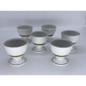 Vintage Edelstein Bavaria Porcelain Egg Cups‎ Set Of 6 Ivory With Gold Accents